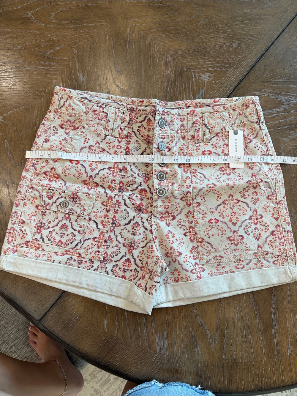 Anthropologie Pink Floral Button-Front Jean Shorts - Picture 9 of 10